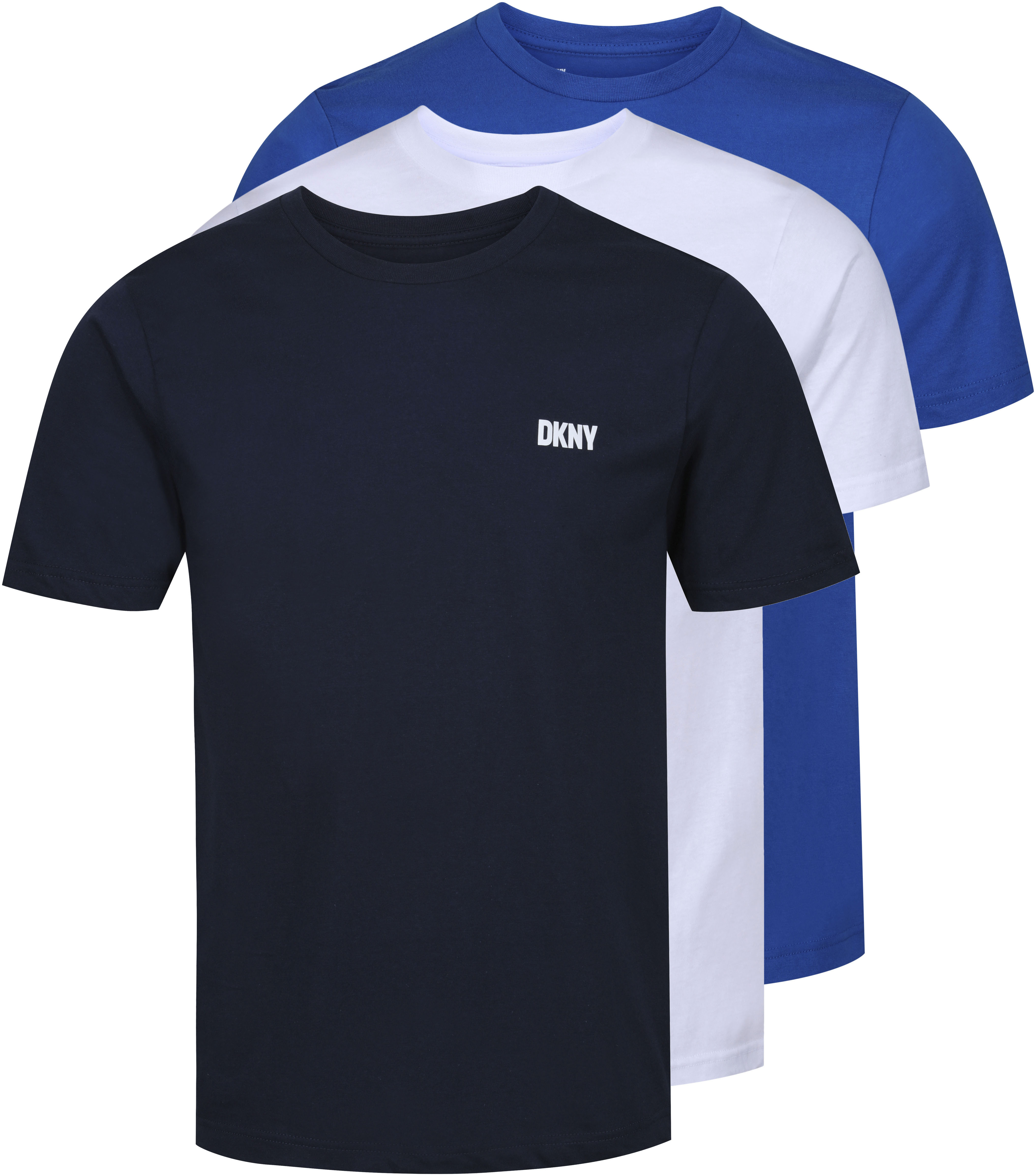 DKNY Herren 3er-Pack T-Shirt 100% Baumwolle, Marineblau/Weiß/Blau, XL