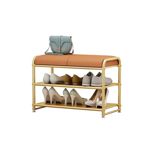 Sitz-Schuhschrank for den Eingangsbereich, Wohnzimmer, Schuhwechselhocker, schmiedeeiserner Sitzhocker, Schuhregal for den Eingangsbereich (Color : Oranje, CH : 70cm)