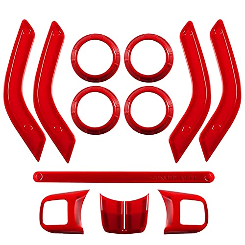 Flpeekash Innenverkleidung Lenkrad & Mittelkonsole Luftauslass Verkleidung Türgriff Abdeckung für Jeep Wrangler JK JKU 2011-2017 Rot