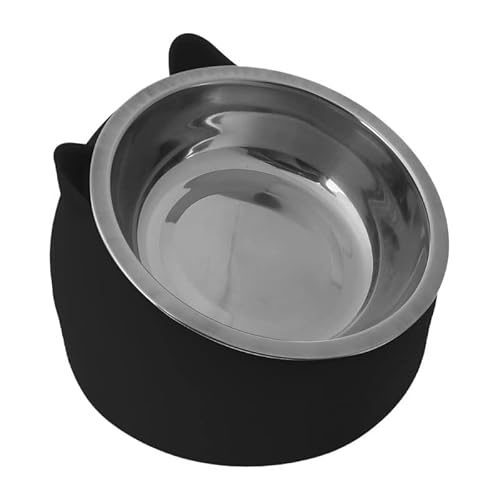 Hundenapf Katzen- und Hundefutternapf aus Edelstahl, 15 ° geneigt, rutschfest, Haustierutensilien for die Welpenfütterung Futternapf Hund (Color : Black)