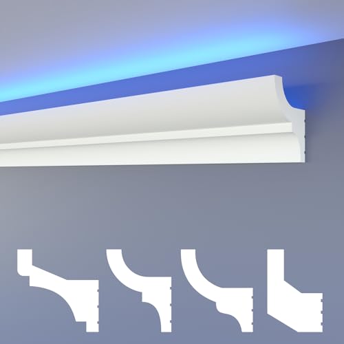 HEXIMO LED Stuckleisten klassisch, XPS Styropor indirekte Beleuchtung Wand- & Deckenleisten Lichtleisten Beleuchtung Styropordeckenleisten (30.6 Meter HLED 9)