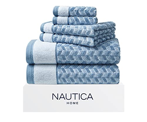 Nautica - Badetücher, sehr saugfähig und weich, stilvolle Badezimmerdekoration (Zane Chevron-Blau, 6 Stück)