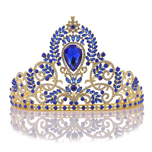 Nachahmung einer 18-karätigen saphirblauen Tiara-Kristallkrone, Braut-Prinzessin-Krone, Hochzeitsaccessoires, modische Kopfbedeckung. Strahlend hell, europäische und amerikanische antike Hofbraut
