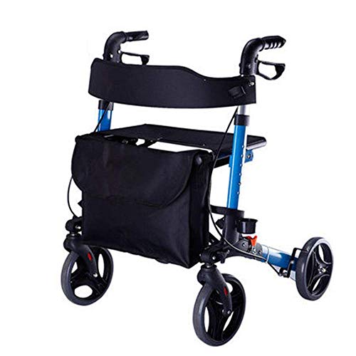 Rollstuhl-Gehhilfe, ältere Gehhilfe, faltbare Riemenscheibe und Sitz, Kinderwagen, blau, für ältere Menschen, vier Räder, Hilfsgehhilfe, rutschfester Gehstock mit Krankenhaus