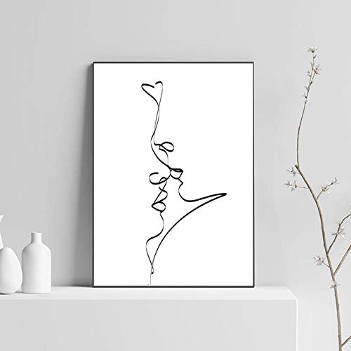 Abstraktes Paar Kuss Linie Kunst Zeichnung Druck Liebe Schwarz Weiß Poster Romantische Geschenke Schlafzimmer Wandkunst Leinwand Malerei Dekor 40x60cm Rahmenlos