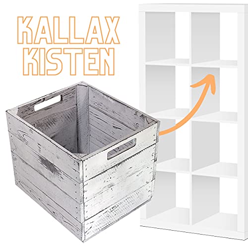 8X Vintage-Möbel 24 Kiste Vintage für Kallax Regale weiß/Weiss 33cm x 37,5cm x 32,5cm Einlagekiste grau IKEA Kallax Expedit Einsatz Aufbewahrungskiste Obstkisten Weinkisten DIY