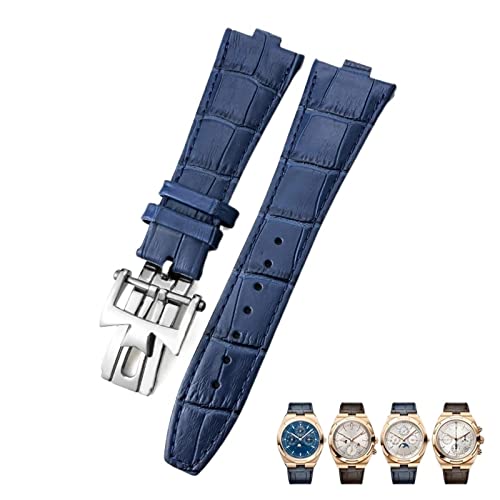 FXJHZH Für Vacheron Constantin Overseas Uhrenarmbänder mit Bambusmaserung in Schwarz, Blau, Braun, 25 mm, echtes Leder mit konvexer Schnittstelle