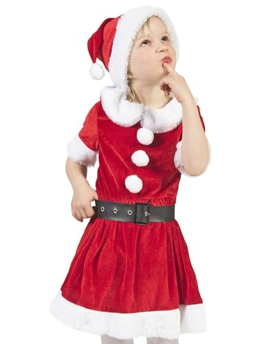 Weihnachtsmädchen Kostüm "Carol" für Kinder | Weihnachtsmann Kleid und Mütze (116)