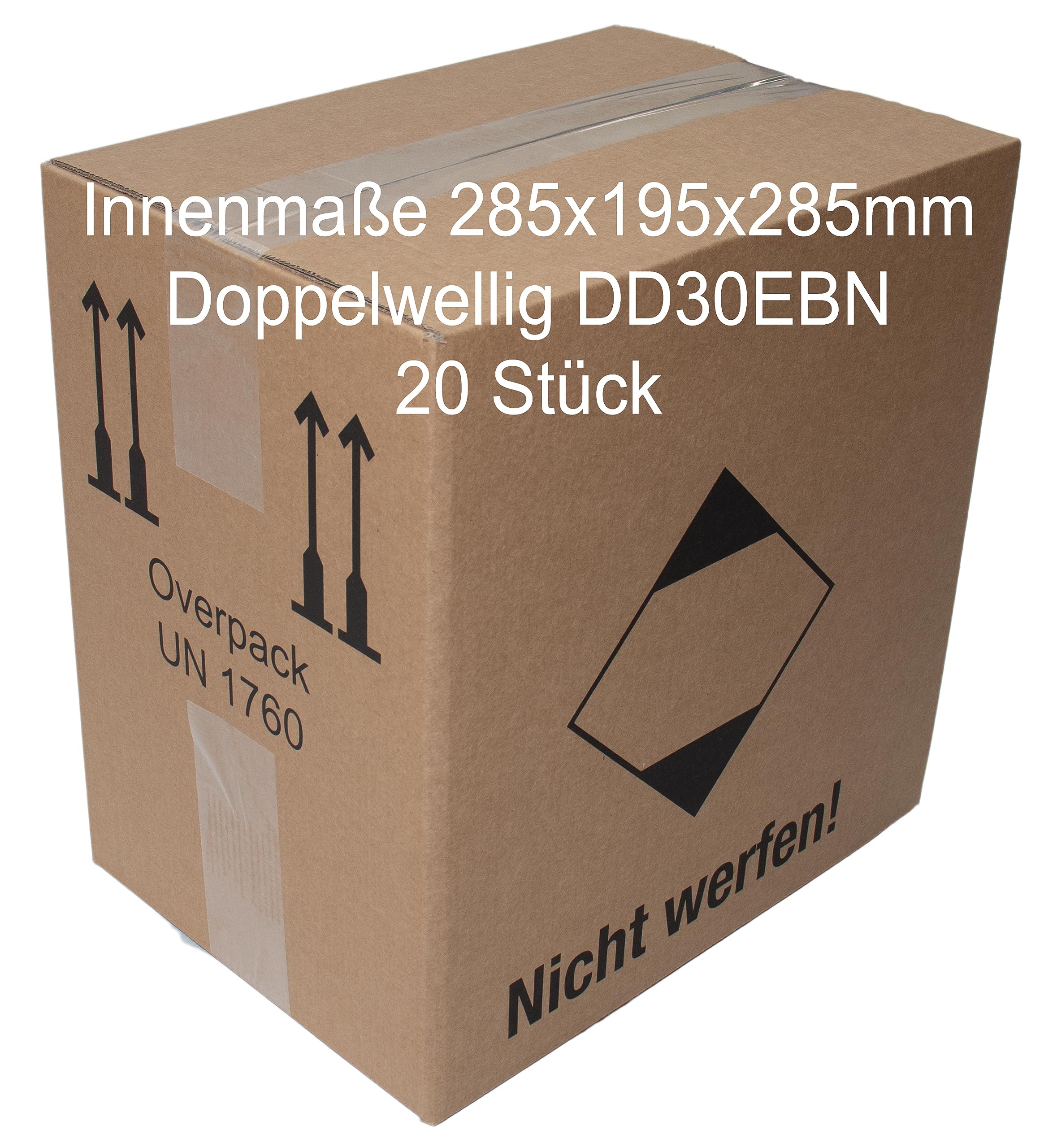 Wellpapp stabiler Faltkarton Versandkarton 285x195x285mm, 20 Stück, Fefco 0201 GL BS, Doppelwellig 7310 DD 30 EBN, stossende Klappen, 20kg,Ideal für 2x5 Literkanister