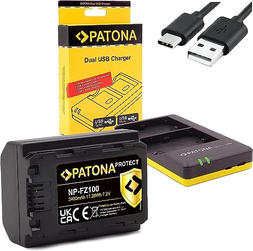 PATONA Protect V1 NP-FZ100 (2250mAh Generation IV) ohne Verwendungseinschränkung - mit USB LCD Ladegerät - integriertes USB Kabel (141683)