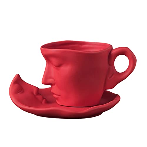 2023 New Kissing Mug Set Kreatives abstraktes Design Thinker Keramikbecher mit Untertassen und Löffeln Gesicht Tasse Kaffeetassen Home Office Geschirr Dekorationen, Geschenk für Mädchen Junge Freund