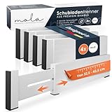 Mola Premium Schubladentrenner Weiß 4er Set Klein (32,5-43,5cm) I Bambus Schubladentrenner verstellbar mit optimalem Halt dank 5x Anti-Rutsch Pads I Schubladen Trenner Holz weiß Abtrennung Schublade