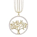 Mianova Damen Lange Halskette Kette Lebensbaum Anhänger mit Swarovski Elements Strass Kristall Steinen Lang Gold Groß