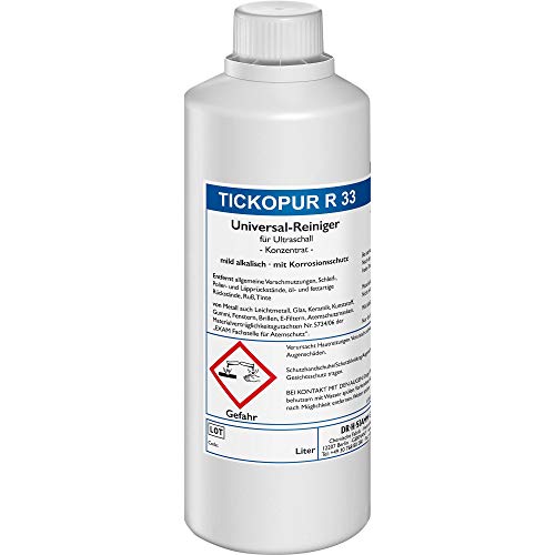 Tickopur R 33 (1 liter), Ultraschallflüssigkeit für Vergaser und vieles mehr! | Reinigungskonzentrat mit Dosierung von 5 Prozent, Ultraschall Reinigungsmittel für Aluminium