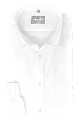 Marvelis Herrenhemd, Super Slim Langarm | Uni Weiß | New York Kent Kragen Gr. 43