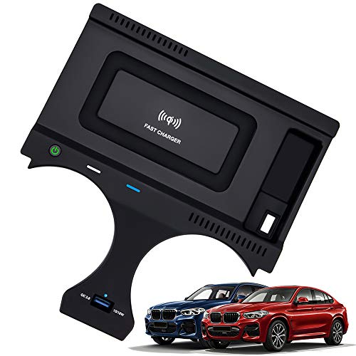 Braveking1 Auto Kabelloses-Ladegerät für BMW X3 2018 2019 2020 2021 BMW X4 2019 2020 2021 Center Console-Zubehörfeld, 10W Qi QC3.0 Schnell-ladegerät mit 18W USB Port für iPhone Samsung Jedes Qi-Phone