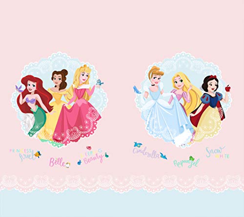 AG Design Prinzessinnen mit Spitzenmedaillons, Disney, Vorhängefür Kinderzimmer, 2 Teile, Mehrfarbig, 180 x 160 cm