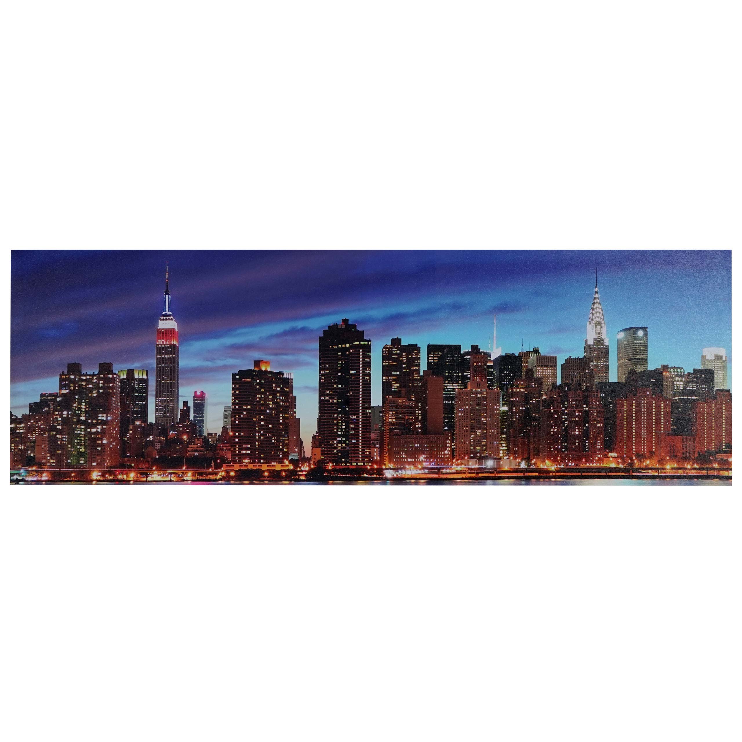 Mendler LED-Bild, Leinwandbild Leuchtbild Wandbild, Timer MVG-zertifiziert - 120x40cm New York, flackernd