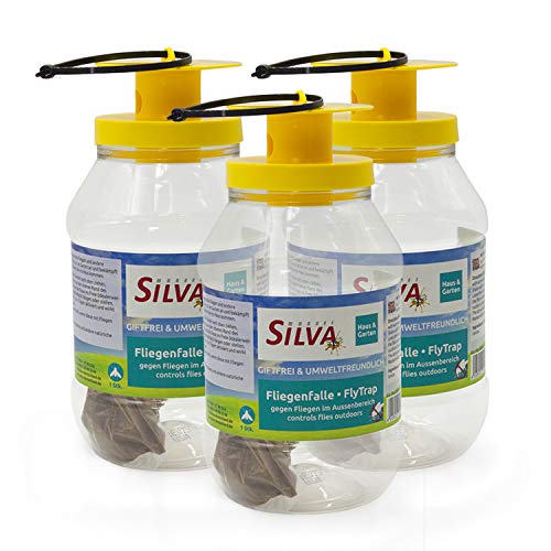 Silva Fliegenfalle Behälter 3 Stück - natürlicher Wirkstoff mit maximaler Fangleistung & wiederverwendbar