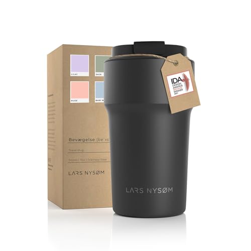 LARS NYSØM Thermo Kaffeebecher-to-go 500ml | BPA-freier Travel Mug 0.5 Liter mit Isolierung | Auslaufsicherer Edelstahl Thermobecher für Kaffee und Tee unterwegs | Teebecher (Onyx Black, 500ml)
