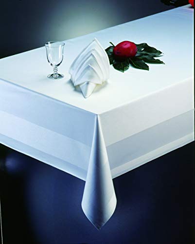 Gastro Uzal Damast Tischdecke weiß mit Atlaskante für Gastronomie- 130 x 220 cm - bei 95°C waschbar, Tischtücher Weisse Tischdecke