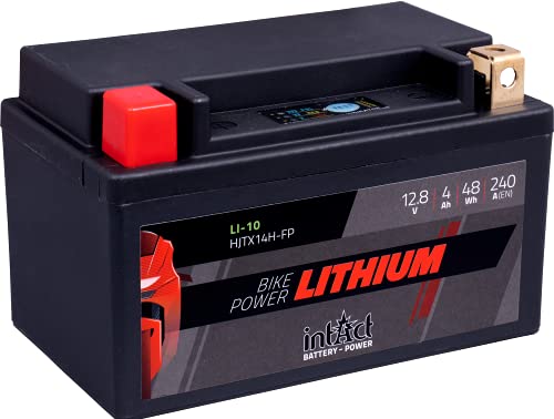 intAct - LITHIUM MOTORRADBATTERIE | Batterie für Roller, Motorrad, Quads uvm. Bis zu 75% Gewichtseinsparung | Bike-Power LI-10, HJTX14H-FP, 12,8V Batterie, 4 AH (c10), 48 Wh, 240 A (CCA) | Maße: 150x87x94mm