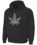 Marihuana Cannabis Leaf Trippy Psychedelic Pouch Pocket Pull Over Hoodie, Schwarz , XXL