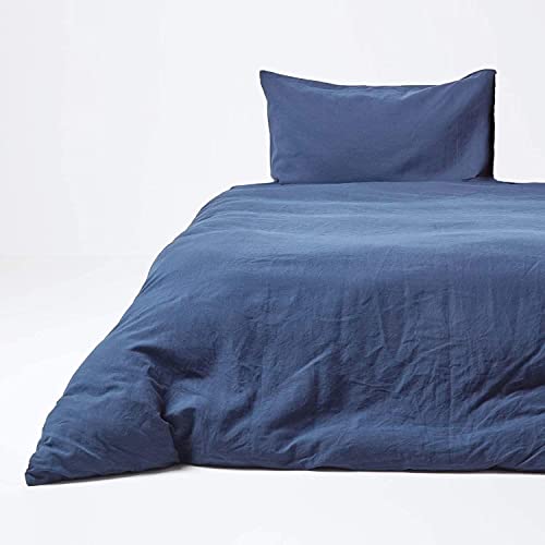 HOMESCAPES Leinen Bettwäsche 2-teiliges Set Blau Unifarben enthält Leinen Bettbezug 155 x 220 cm und Leinen Kissenbezug 80 x 80 cm Farbe Olivgrün 100% Reine Baumwolle und Französisches Leinen Mischung