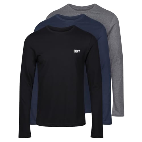 DKNY Men's Mens Long Sleeve Slim Fit Top T-Shirt, Marineblau/Anthrazit/Schwarz, XL