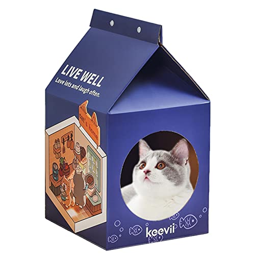 Bestlle Katzenhaus aus Karton | Milchkatzenhöhle mit Kratzblock und Katzenminze | Kätzchen-Kratzunterlage, Spielzeug-Schlafbett, interaktives Versteckmöbel für Haustiere, Kaninchen, im Innenbereich