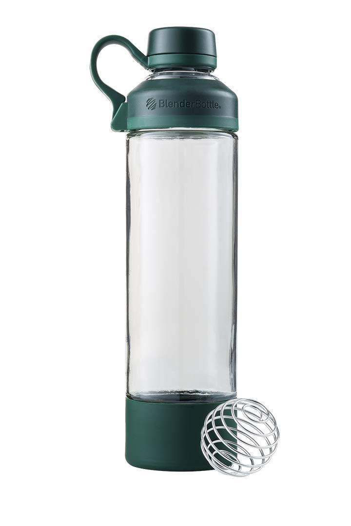 BlenderBottle Mantra Glas Trinkflasche, mit Trinköffnung aus Glas und BlenderBall, geeignet als Yogaflasche, Wasserflasche und Protein Shaker, BPA frei, skaliert bis 530 ml, 600 ml, spruce grün