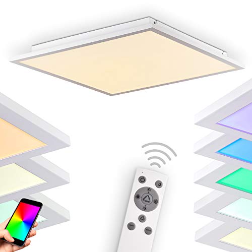 LED Panel Salmi, dimmbares Deckenpanel aus Aluminium in Weiß, 36W, 3000-6000 Kelvin, m. RGB-Farbwechsel, bedienbar über Smartphone-App (iOS & Android), Sprachsteuerung o. Fernbedienung