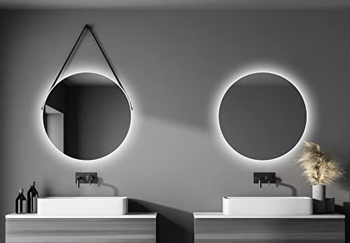 TALOS Dekorativer runder Wandspiegel mit indirekter LED Beleuchtung in weiß matt Ø 80 cm