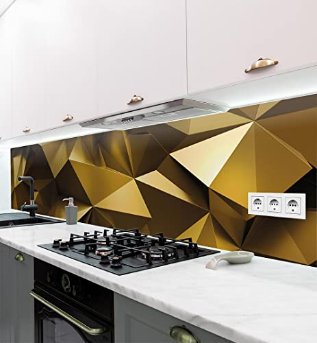 MyMaxxi | selbstklebende Küchenrückwand Folie ohne bohren | Aufkleber Motiv Gold-Polygone | 60cm hoch | adhesive kitchen wall design | Wandtattoo Wandbild Küche | Wand-Deko | Wandgestaltung