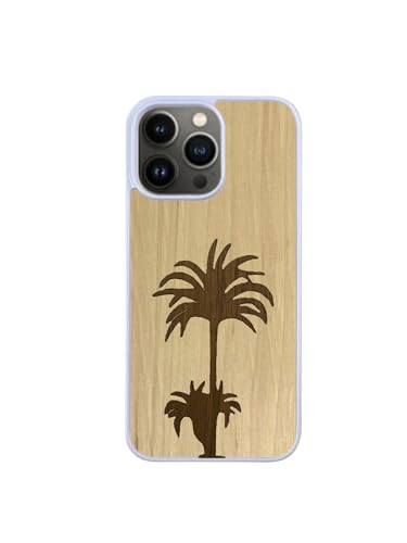 Enowood Schutzhülle aus Holz für iPhone, handgefertigt, Weiß – Palme – iPhone 14 – Charme