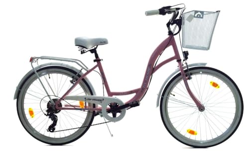24 Zoll Kinder City Mädchen Fahrrad Mädchenfahrrad Rad Bike Beleuchtung STVO Reflex Pink mit Weiß Shimano 6 Gang