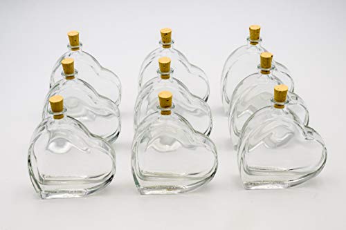 Flaschenbauer - 9 x Herz Flasche Passion: Glasflasche Herz 100 ml - 9 Mini Glasflaschen mit Korken verwendbar als Geschenkidee, kleine Glasflaschen 100ml, Schnapsflaschen klein oder Deko Flaschen