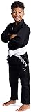 IPPONGEAR Brazilian Jiu Jitsu Kinder/Einsteiger Anzug inkl weißem Gürtel [M2 I Pearl-Weave Material I 350gr/m² Stoffdichte I Reißfest] schwarz