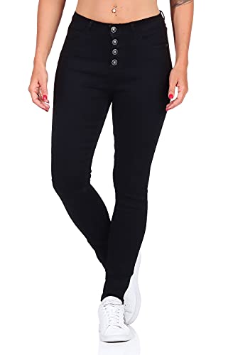 Hailys Damen Stretch-Jeans Hose Romina mit sichtbarer Knopfleiste VF-1902062-1 Black M