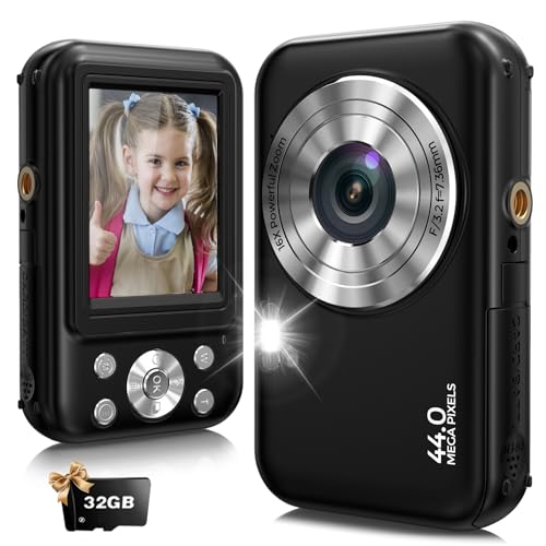 Digitalkamera, 1080P Full HD Kompaktkamera 44MP Vlogging Kamera mit 16X Digitalzoom, 2,4 Zoll LCD Mini Kamera