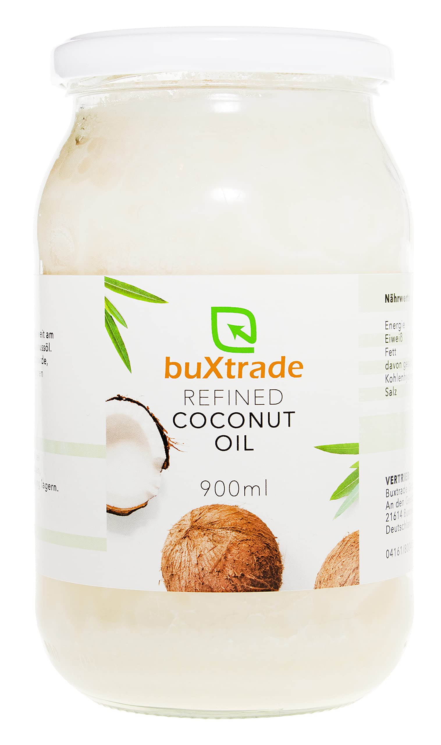 5 Gläser (4,5L) Refined Coconut Oil - Kokosnussöl Öl Kochen Kokosnuss Kokosöl Kokosfett 5x0,9L