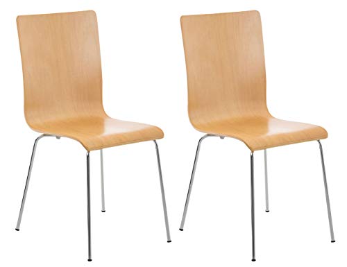 CLP 2er-Set Wartezimmerstuhl Pepe mit ergonomisch geformten Holzsitz und Metallgestell I 2X Konferenzstuhl I erhältlich, Farbe:Natura