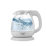 adler AD 1238 Elektrischer Wasserkocher aus Glas, klein, 1 l, 1100 W, LED-Beleuchtung, 1100 W, 1 Liter, Grau