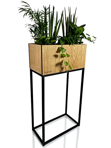 Pflanzenständer LOFT FIORINO Metall Eiche Holz Blumenständer Schwarz Blumentopf mit Beinen Hohe Blumentöpfe Loft Style viele Dimensionen Made in EU… (Eiche 4080)