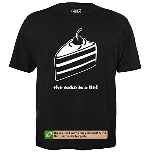 The Cake is a Lie - Herren T-Shirt für Geeks mit Spruch Motiv aus Bio-Baumwolle Kurzarm Rundhals Ausschnitt, Größe XL