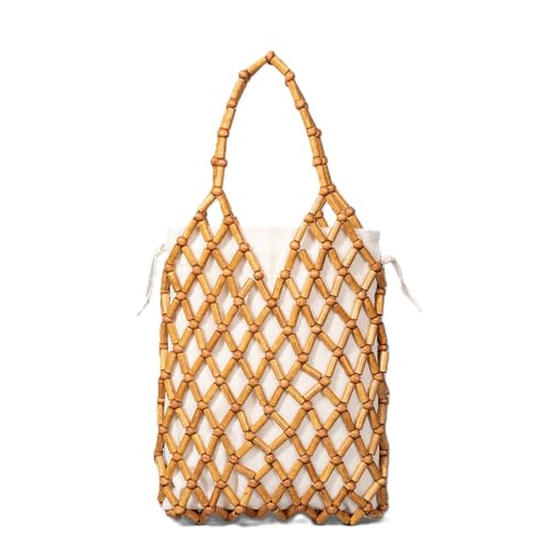 Handgewebte Tasche aus Holz, mit Perlen, handgefertigt, für den Sommer, braun, 18*2.5*36CM