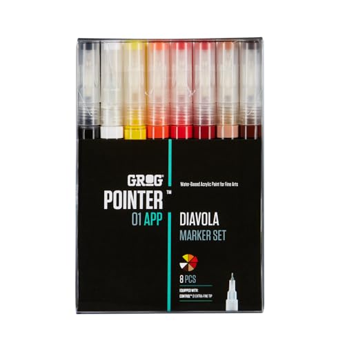 GROG Pointer 01 APP Diavola Marker Set, 0,7 mm Extra Feine Spitze, Packung mit 8 Stück