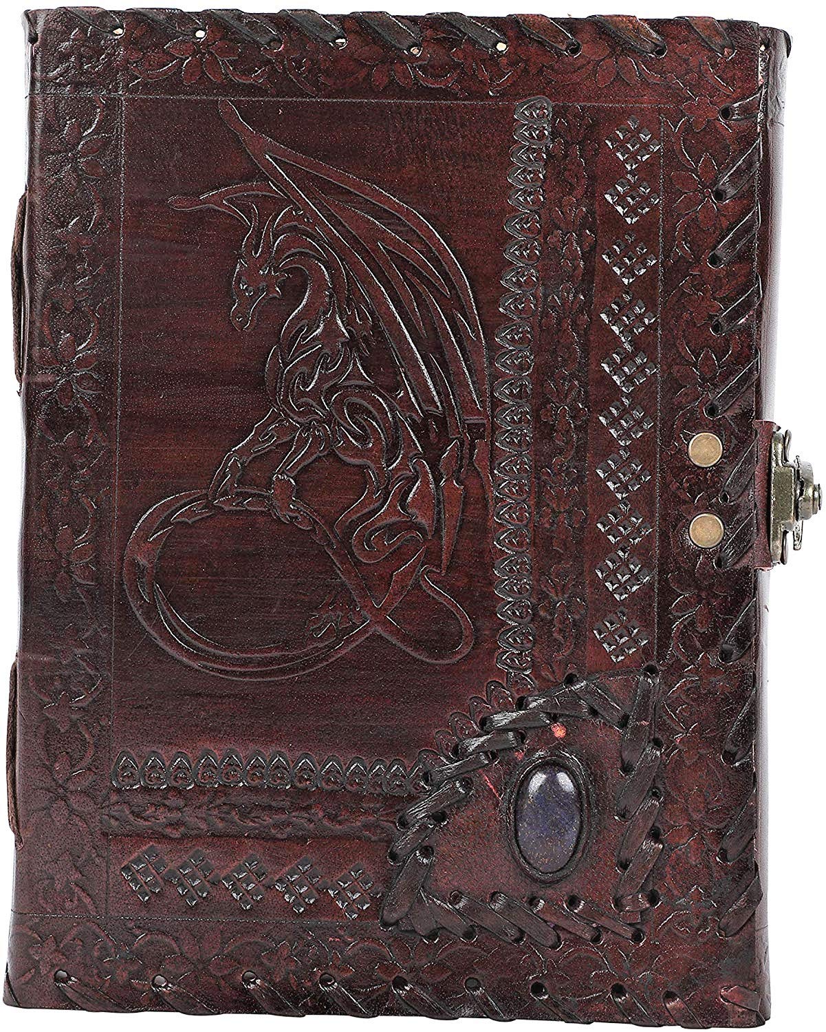 OVERDOSE Dragon with Stone Embossed Journal Notebook Handgemachtes Leder Journal Reisetagebuch Schreib journal Organizer planer Tagebuch Size 6" x 8" inches | 15x20 cm