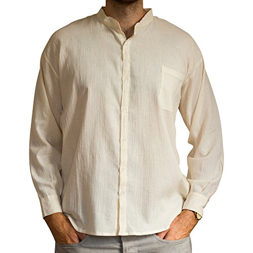 Sommer Grandad-Hemd aus Baumwolle, ethisch gehandelt, Lange Ärmel - aus Ecuador für Tumi gefertigt - leichtes, kühles Material