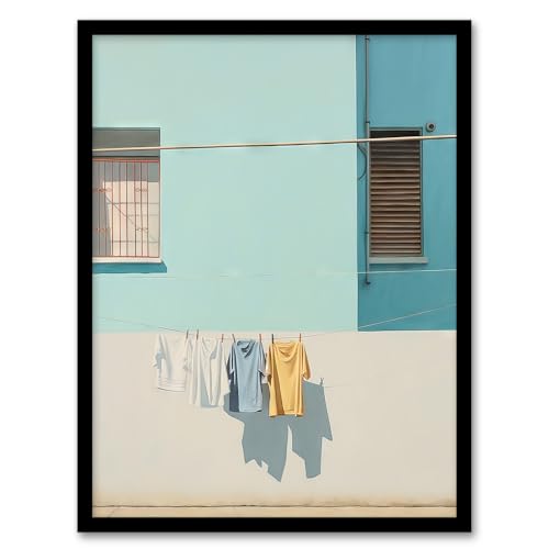 Washing Day Blues (and Yellow) by Amy Denver Minimalist Soft Pastel Palette Laundry Room Minimalism Simple Modern Artwork Art Print Framed Poster Wall Decor 12x16 inch